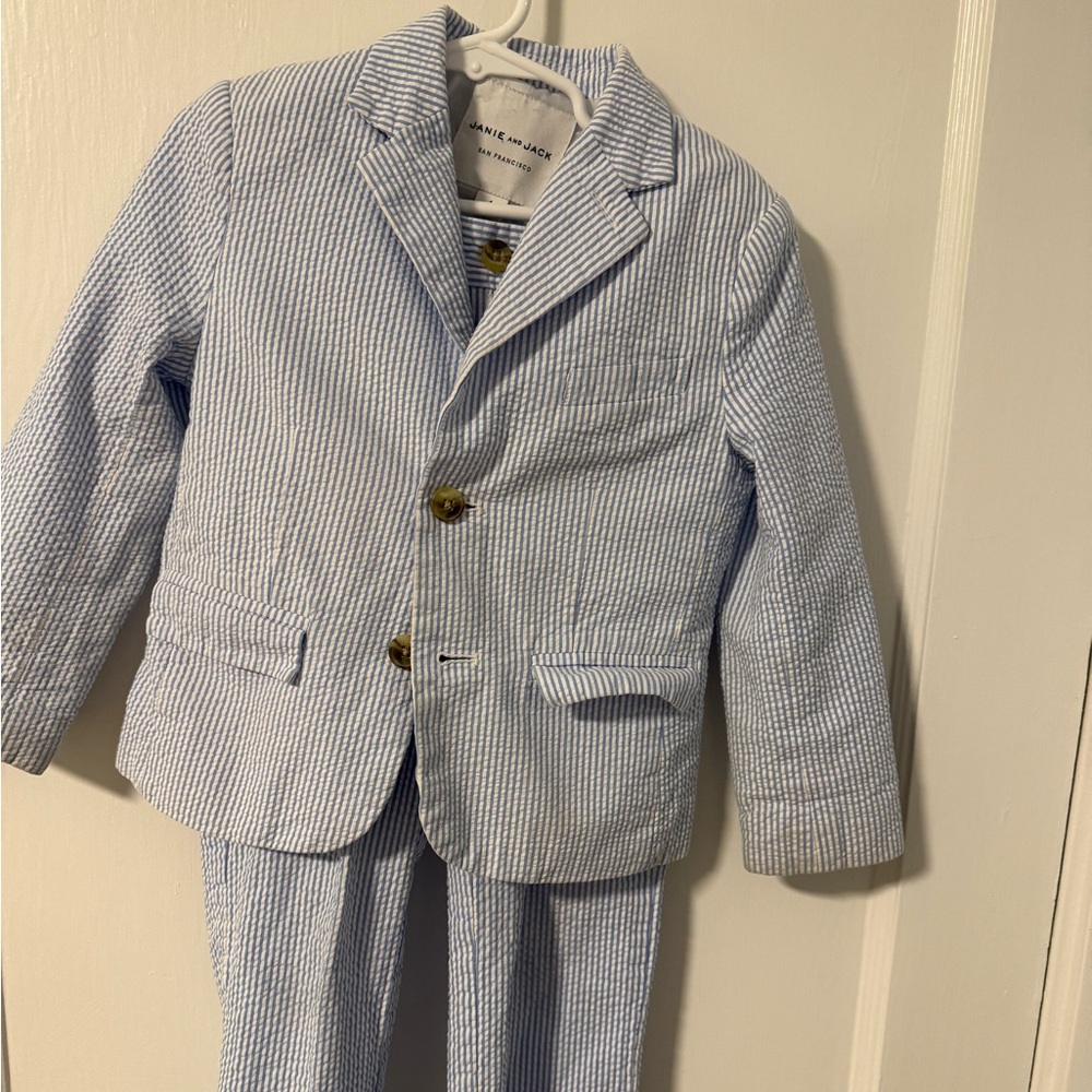 Janie and Jack Light Blue Pinstripe Set